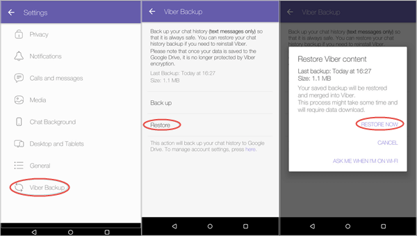 restore viber messages on android