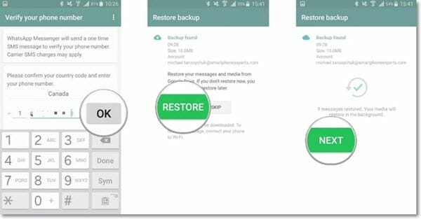 restore whatsapp backup from google drive to android