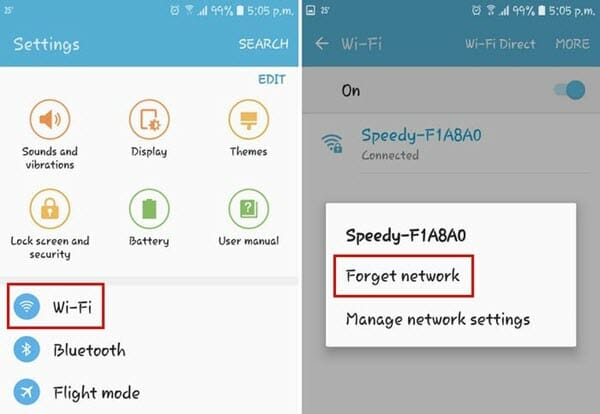 forget wifi network android