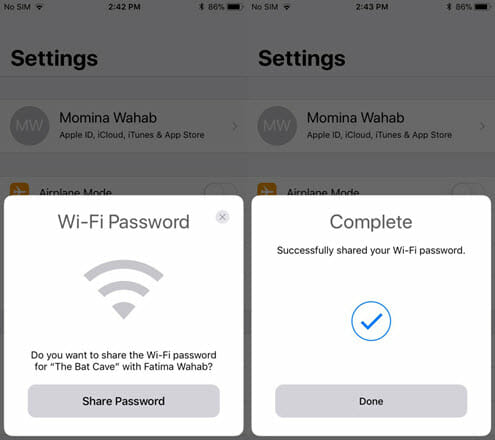 share wifi password on iphone