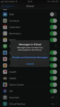 disable messages in icloud