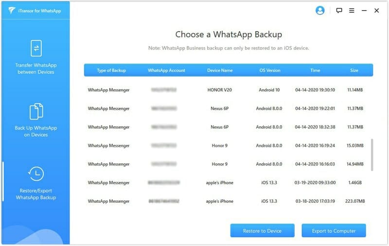 choose a whatsapp backup