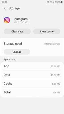 clear instagram app cache and data on android