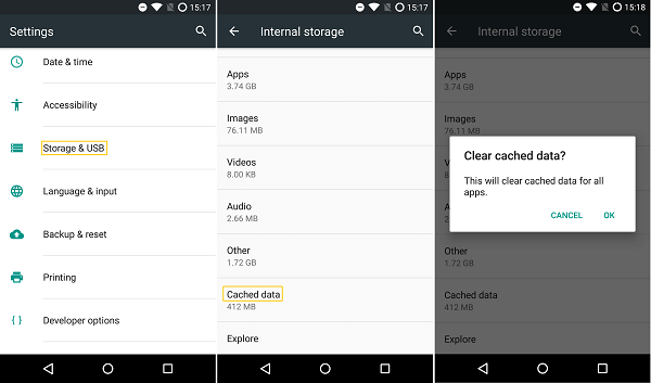 clear cached data on android
