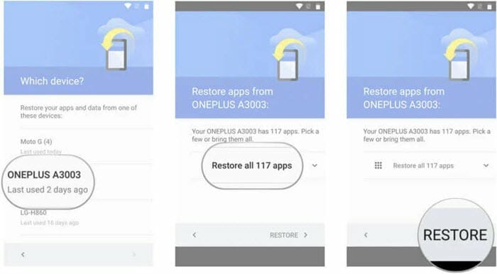 restore android data from google