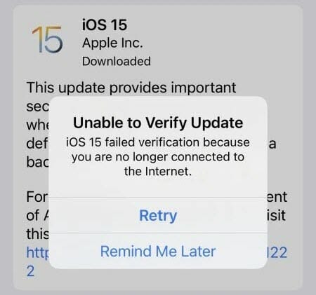 unable to verify ios update