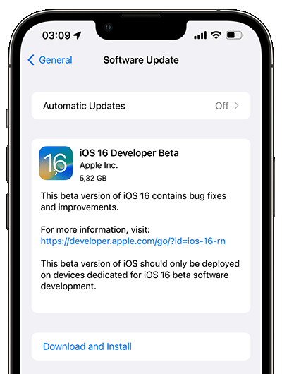 download install ios update