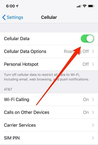 turn on cellular data on iphone