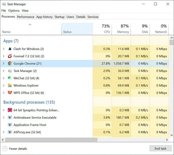 close chrome in task manager