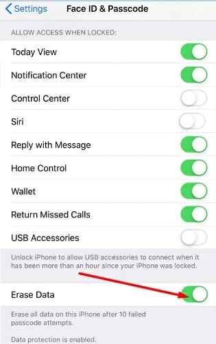 erase data on iphone after 10 failed passcode attempts