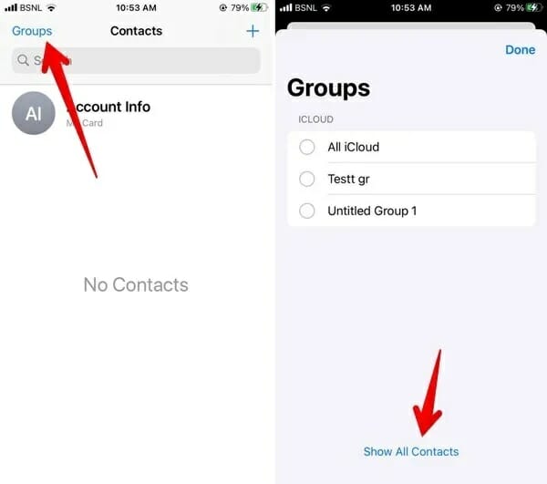enable all groups iphone contacts